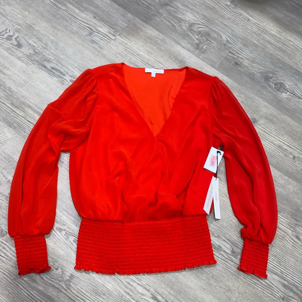 (June & Hudson) Smocked Waistband Wrap Top